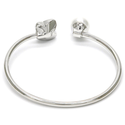 Rhodium Gold Filled Individual Bangle, Butterfly Design, with Aquamarine Swarovski Crystals and Ivory Pearl, Polished, Rhodium Finish