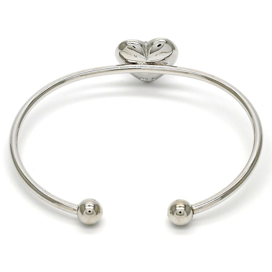 Rhodium Gold Filled Individual Bangle, Heart Design, with Rose Swarovski Crystals, Polished, Rhodium Finish