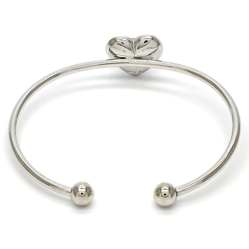 White Gold Filled Individual Bangle, Heart Design, with Rose Swarovski Crystals, Polished, Rhodium Finish