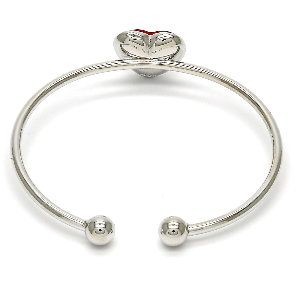 Rhodium Gold Filled Individual Bangle, Heart Design, with Light Siam Swarovski Crystals, Polished, Rhodium Finish