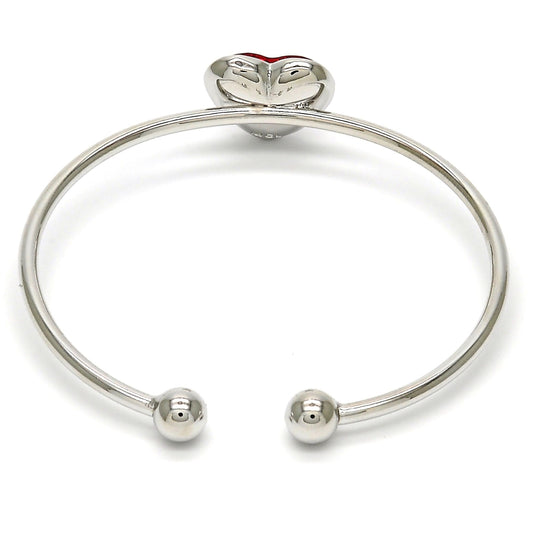 Rhodium Gold Filled Individual Bangle, Heart Design, with Light Siam Swarovski Crystals, Polished, Rhodium Finish