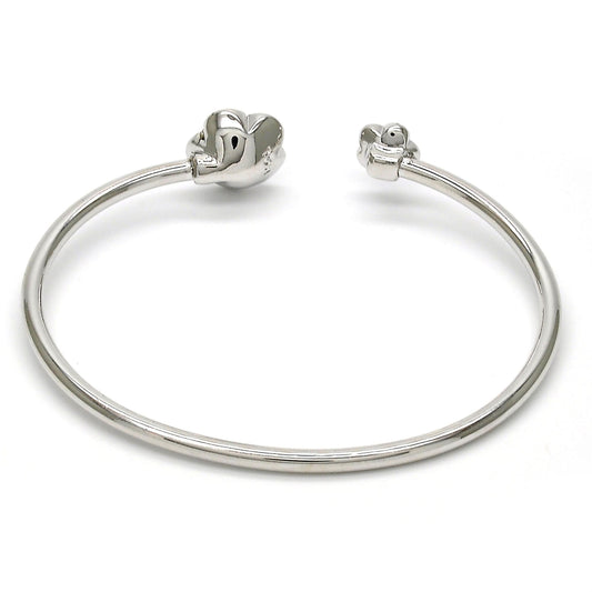 Rhodium Gold Filled Individual Bangle, Flower Design, with Luminous Green Swarovski Crystals, Polished, Rhodium Finish