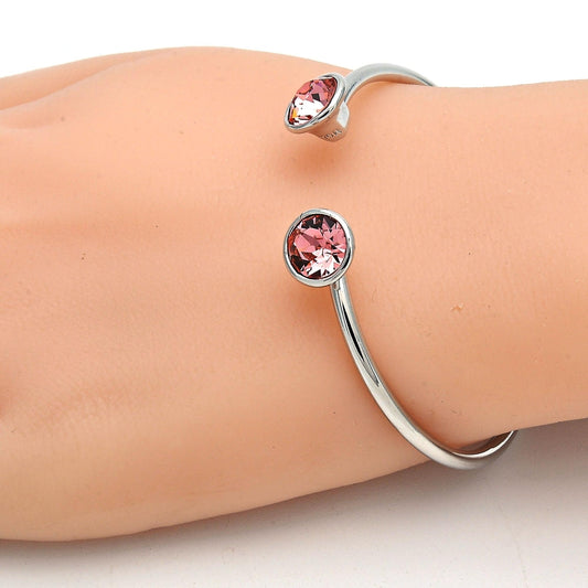 Rhodium Gold Filled Individual Bangle, with Rose Peach Swarovski Crystals, Polished, Rhodium Finish