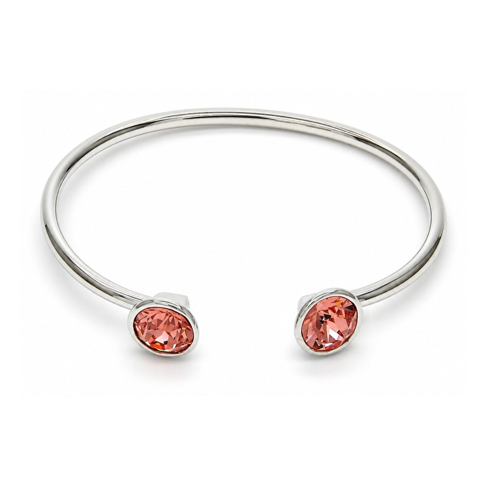 White Gold Filled Individual Bangle, with Rose Peach Swarovski Crystals, Polished, Rhodium Finish