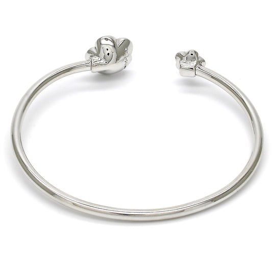 Rhodium Gold Filled Individual Bangle, Flower Design, with Fuchsia and Aurore Boreale Swarovski Crystals, Polished, Rhodium Finish