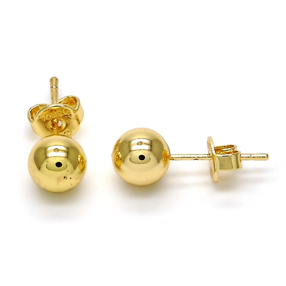 Oro Laminado Stud Earring, Gold Filled Style Ball Design, Polished, Golden Finish