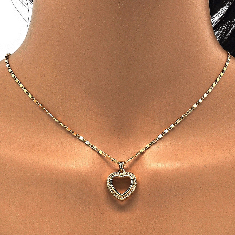 Oro Laminado Pendant Necklace, Gold Filled Style Heart Design, with White Micro Pave, Polished, Golden Finish