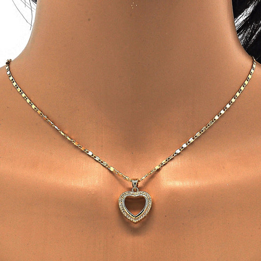 Oro Laminado Pendant Necklace, Gold Filled Style Heart Design, with White Micro Pave, Polished, Golden Finish