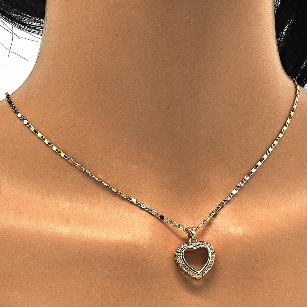 Oro Laminado Pendant Necklace, Gold Filled Style Heart Design, with White Micro Pave, Polished, Golden Finish
