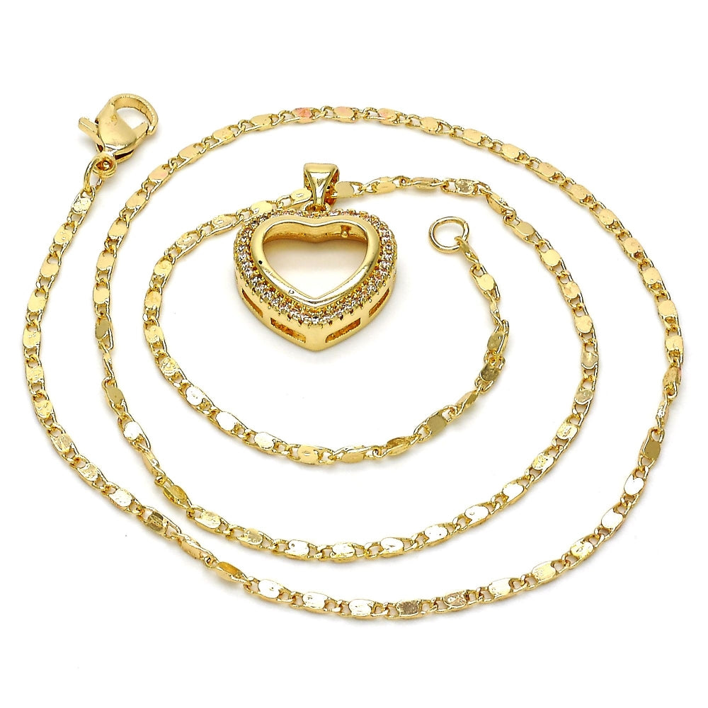 Oro Laminado Pendant Necklace, Gold Filled Style Heart Design, with White Micro Pave, Polished, Golden Finish