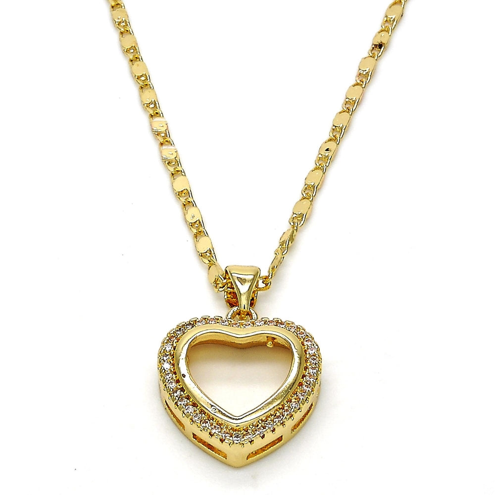Oro Laminado Pendant Necklace, Gold Filled Style Heart Design, with White Micro Pave, Polished, Golden Finish