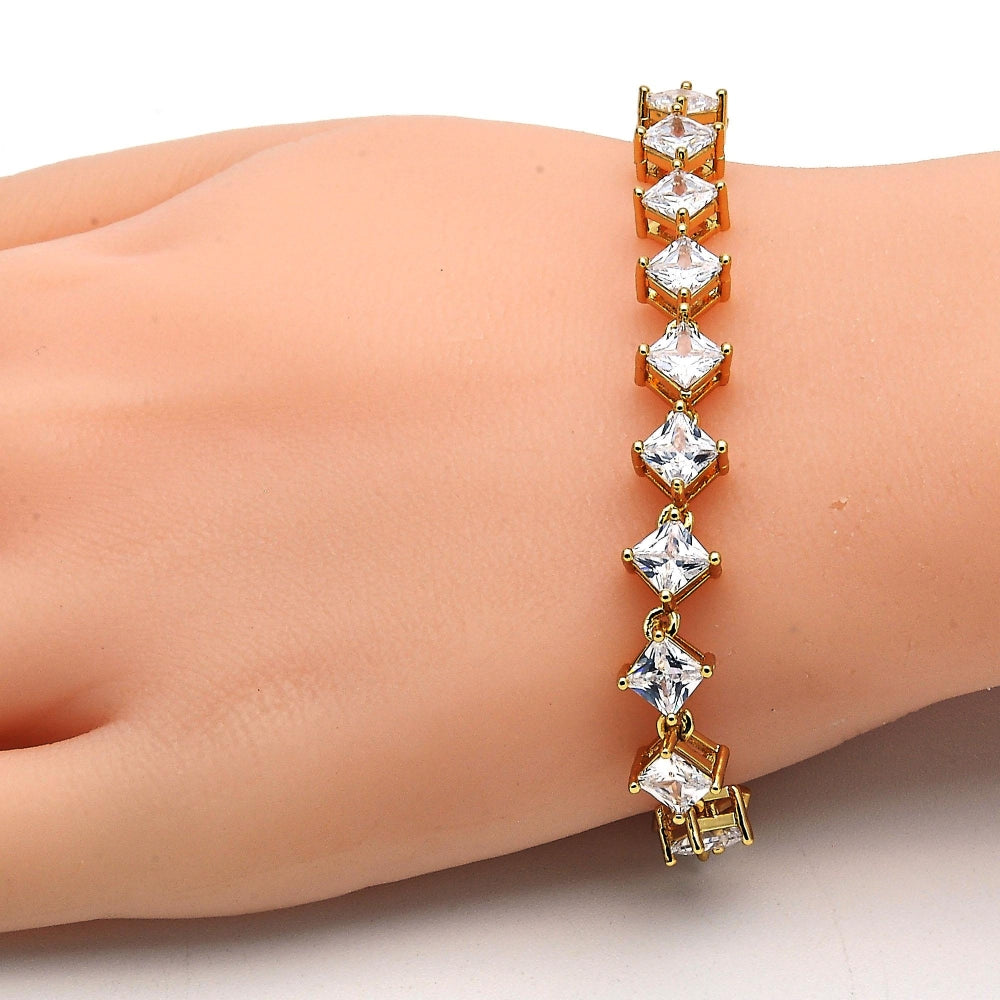 Oro Laminado Tennis Bracelet, Gold Filled Style with White Cubic Zirconia, Polished, Golden Finish
