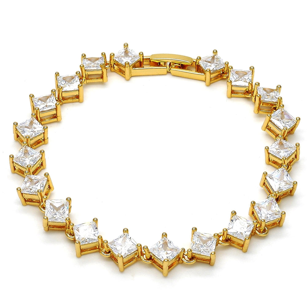 Oro Laminado Tennis Bracelet, Gold Filled Style with White Cubic Zirconia, Polished, Golden Finish