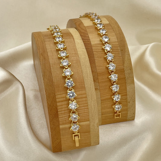 Oro Laminado Tennis Bracelet, Gold Filled Style Star Design, with White Cubic Zirconia, Polished, Golden Finish
