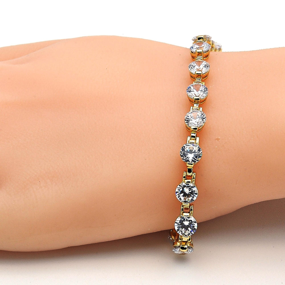 Oro Laminado Tennis Bracelet, Gold Filled Style with White Cubic Zirconia, Polished, Golden Finish