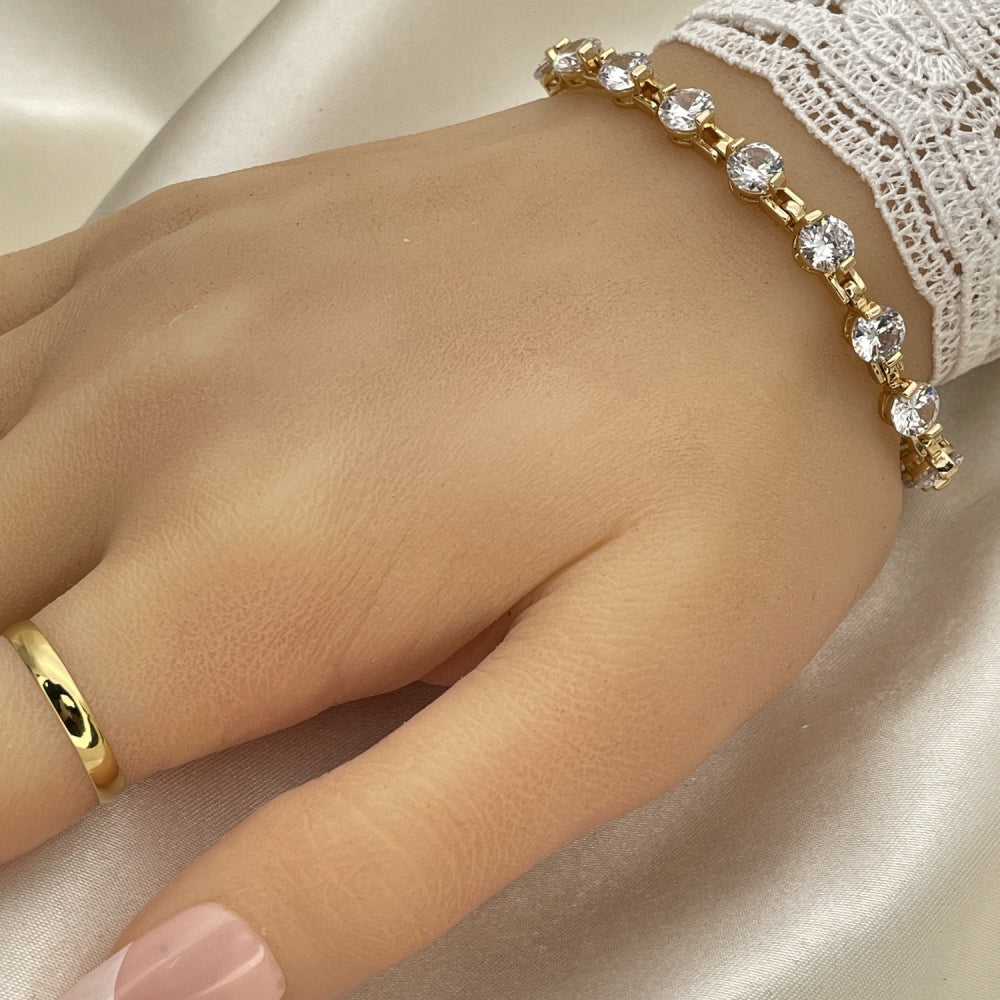 Oro Laminado Tennis Bracelet, Gold Filled Style with White Cubic Zirconia, Polished, Golden Finish