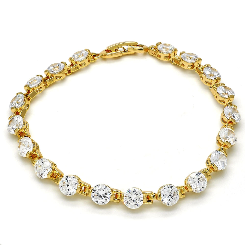 Oro Laminado Tennis Bracelet, Gold Filled Style with White Cubic Zirconia, Polished, Golden Finish