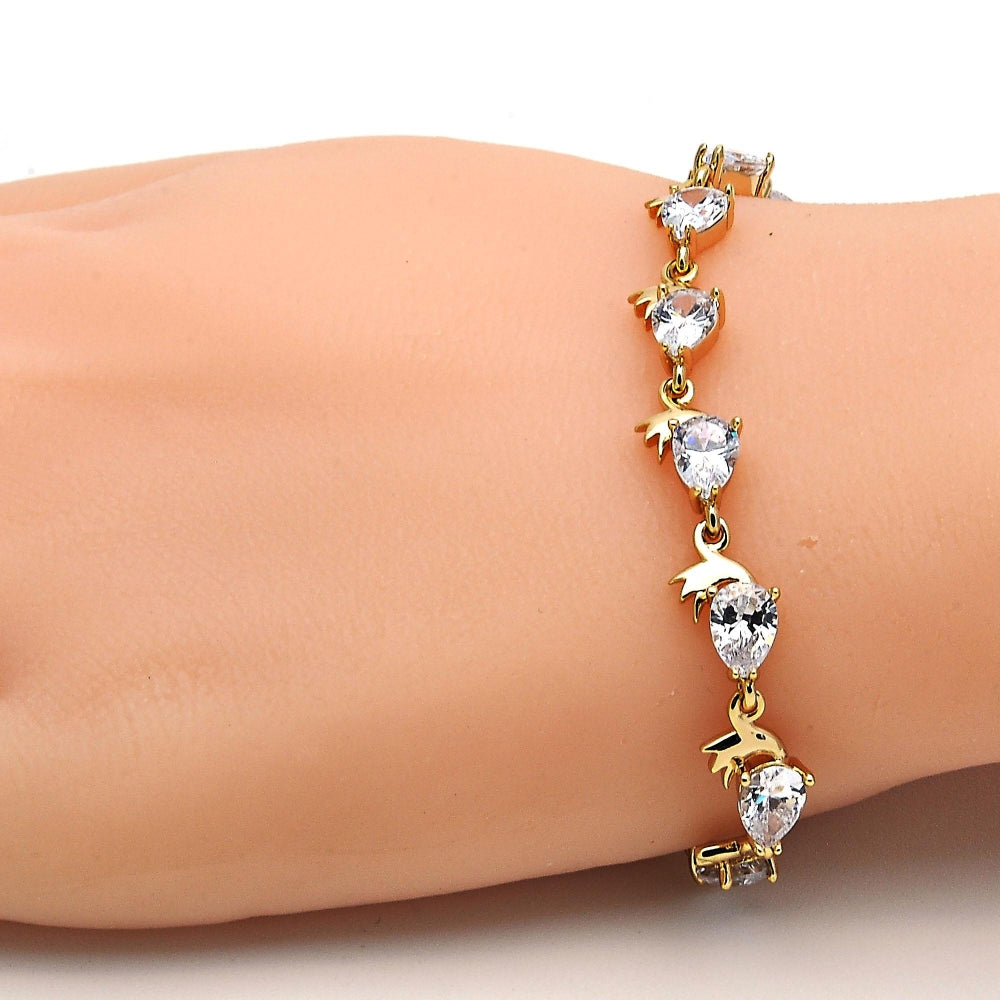 Oro Laminado Tennis Bracelet, Gold Filled Style Teardrop Design, with White Cubic Zirconia, Polished, Golden Finish
