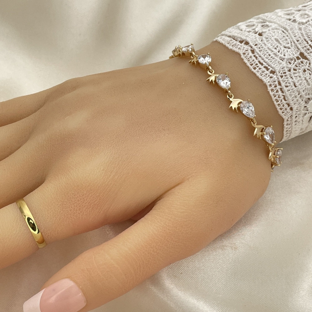 Oro Laminado Tennis Bracelet, Gold Filled Style Teardrop Design, with White Cubic Zirconia, Polished, Golden Finish