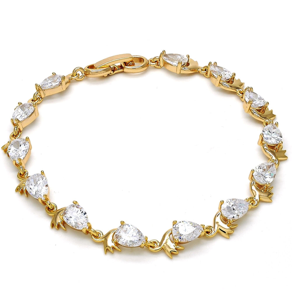 Oro Laminado Tennis Bracelet, Gold Filled Style Teardrop Design, with White Cubic Zirconia, Polished, Golden Finish