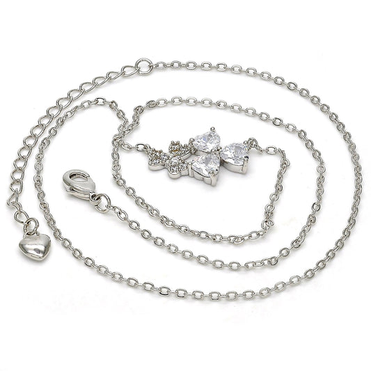 Rhodium Gold Filled Pendant Necklace, Heart Design, with White Cubic Zirconia, Polished, Rhodium Finish
