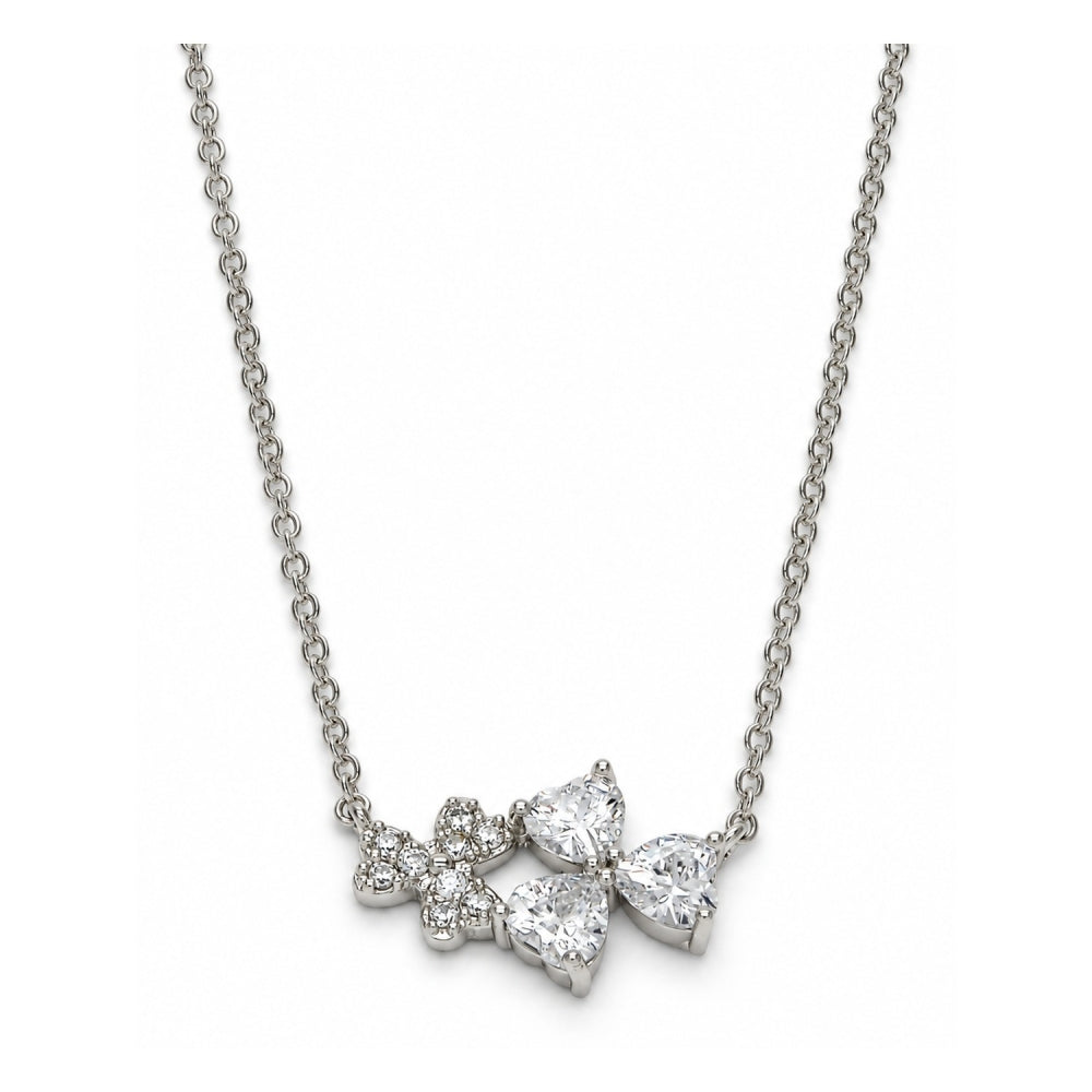 White Gold Filled Pendant Necklace, Heart Design, with White Cubic Zirconia, Polished, Rhodium Finish