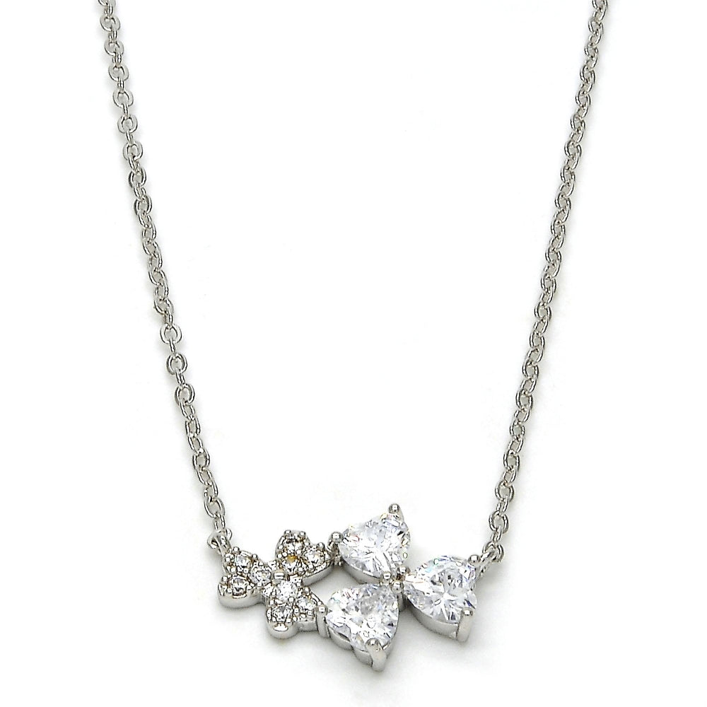 Rhodium Gold Filled Pendant Necklace, Heart Design, with White Cubic Zirconia, Polished, Rhodium Finish