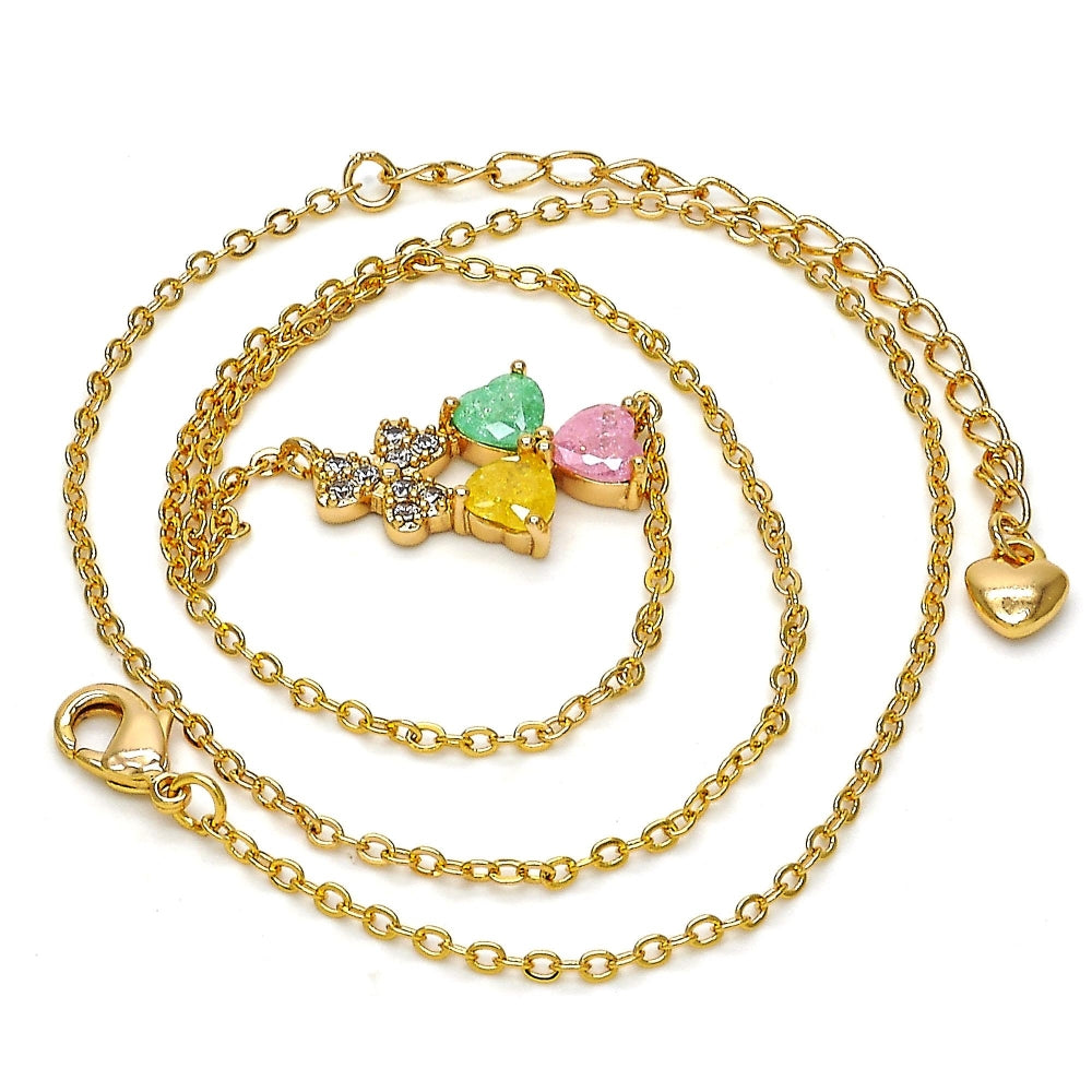 Oro Laminado Pendant Necklace, Gold Filled Style Heart Design, with Multicolor Cubic Zirconia, Polished, Golden Finish