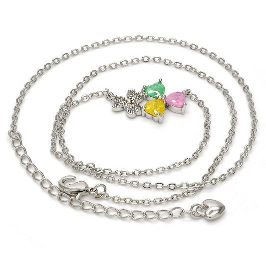 Rhodium Gold Filled Pendant Necklace, Heart Design, with Multicolor Cubic Zirconia, Polished, Rhodium Finish