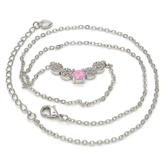 Rhodium Gold Filled Pendant Necklace, with Pink and White Cubic Zirconia, Polished, Rhodium Finish