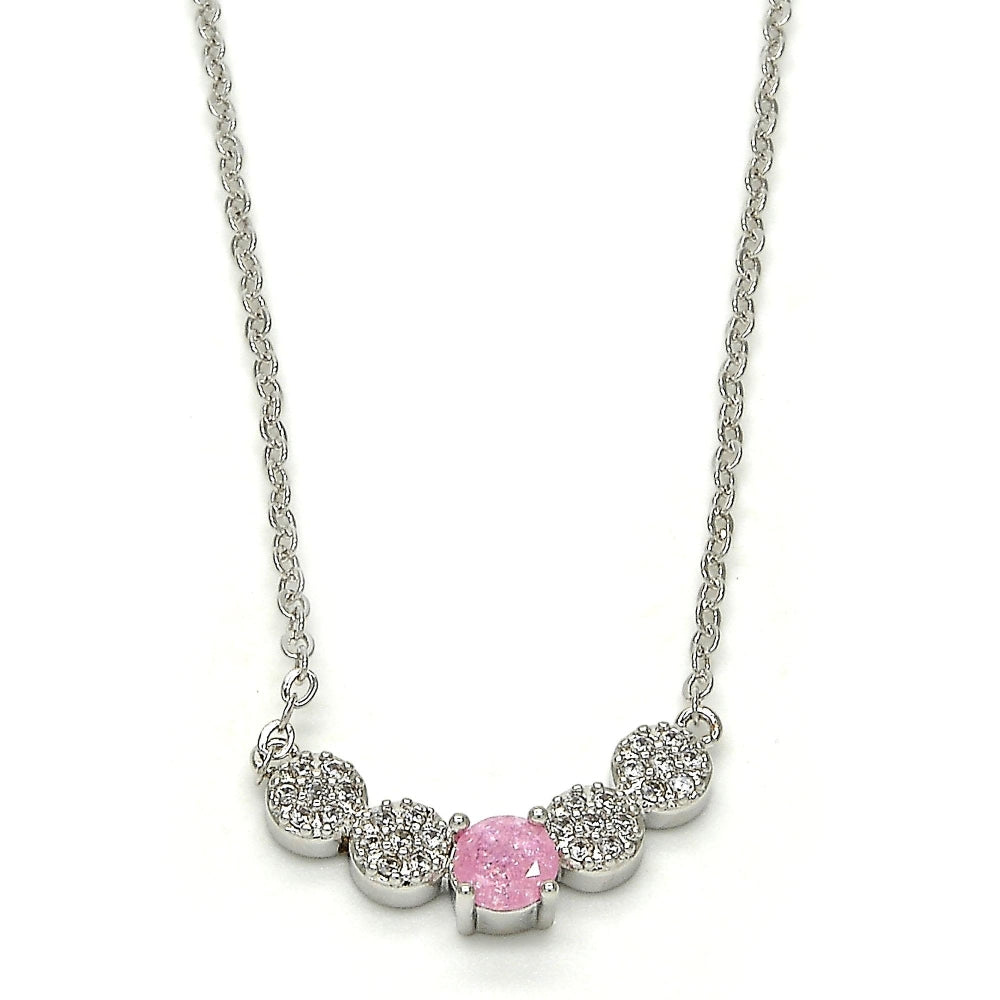 Rhodium Gold Filled Pendant Necklace, with Pink and White Cubic Zirconia, Polished, Rhodium Finish