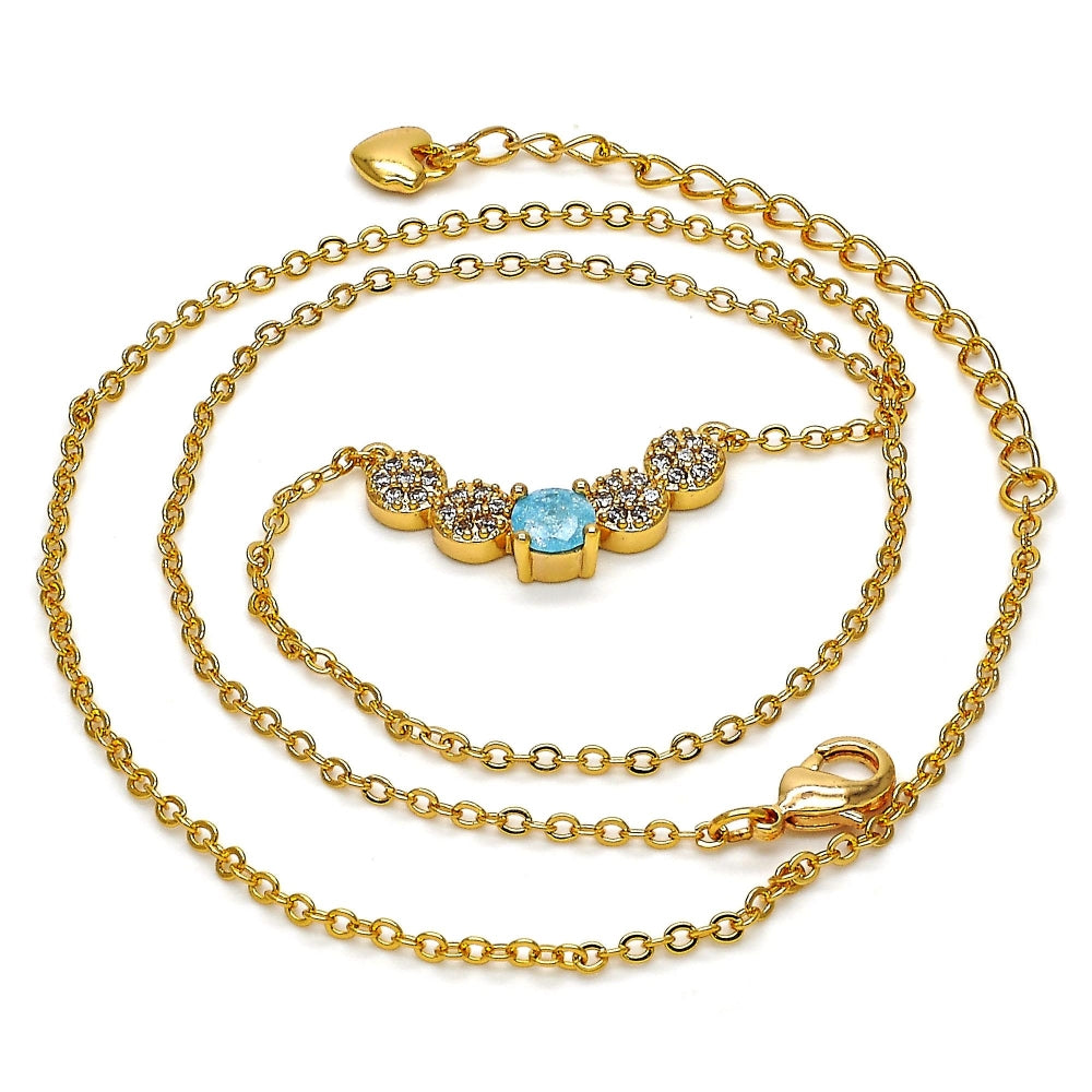 Oro Laminado Pendant Necklace, Gold Filled Style with Aqua Blue and White Cubic Zirconia, Polished, Golden Finish