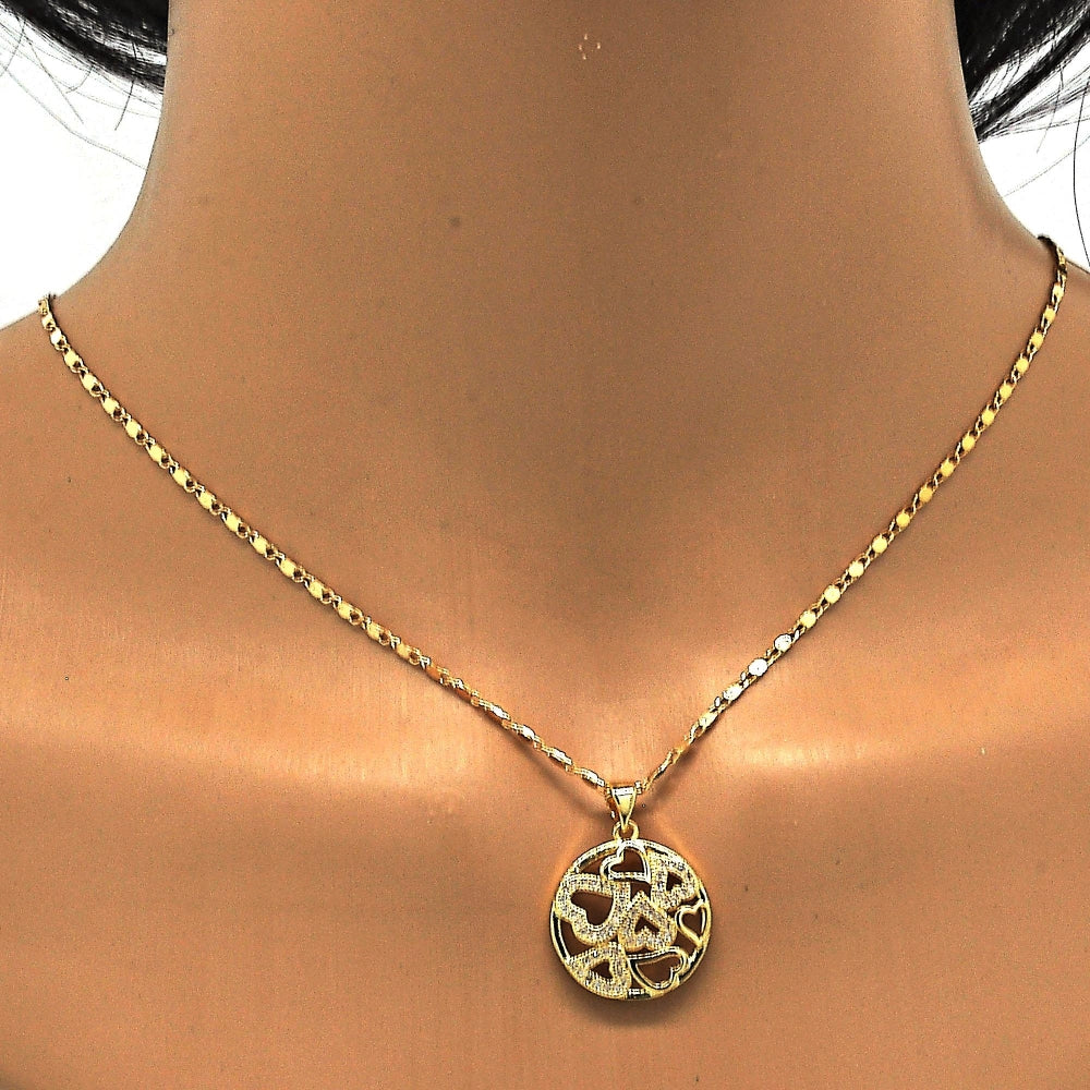 Oro Laminado Pendant Necklace, Gold Filled Style Heart Design, with White Micro Pave, Polished, Golden Finish
