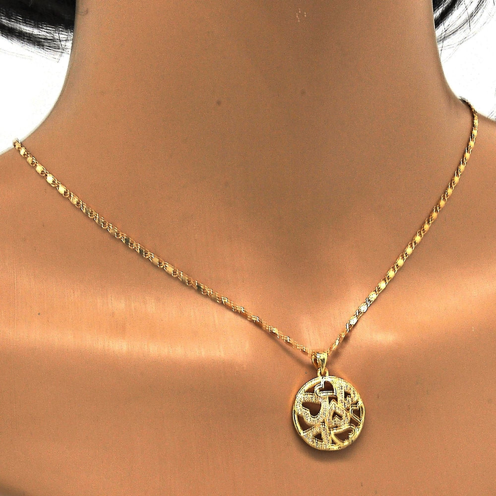 Oro Laminado Pendant Necklace, Gold Filled Style Heart Design, with White Micro Pave, Polished, Golden Finish