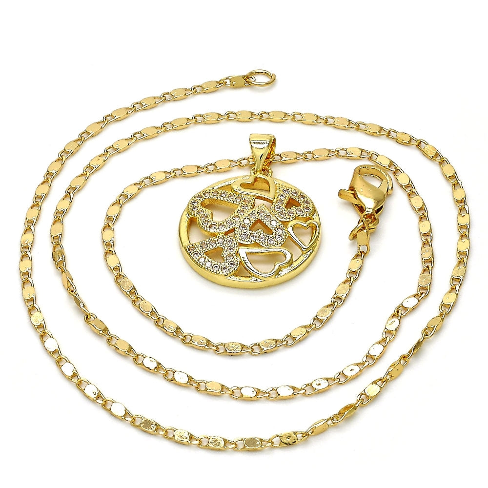 Oro Laminado Pendant Necklace, Gold Filled Style Heart Design, with White Micro Pave, Polished, Golden Finish