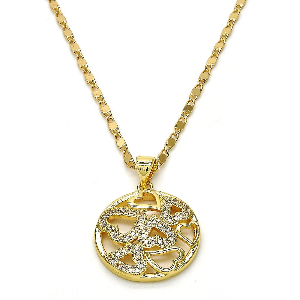 Oro Laminado Pendant Necklace, Gold Filled Style Heart Design, with White Micro Pave, Polished, Golden Finish