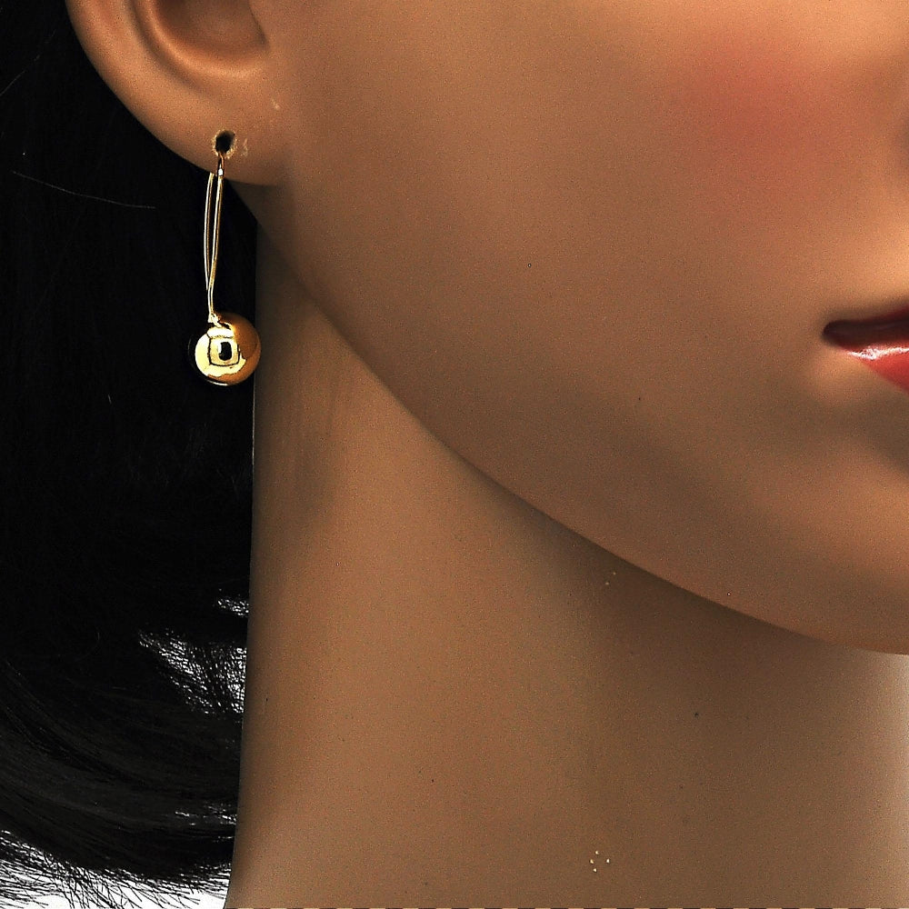 Oro Laminado Leverback Earring, Gold Filled Style Ball Design, Polished, Golden Finish