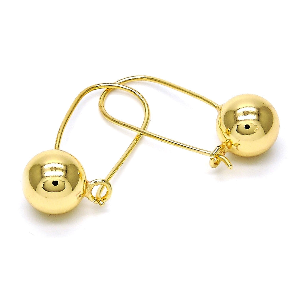 Oro Laminado Leverback Earring, Gold Filled Style Ball Design, Polished, Golden Finish