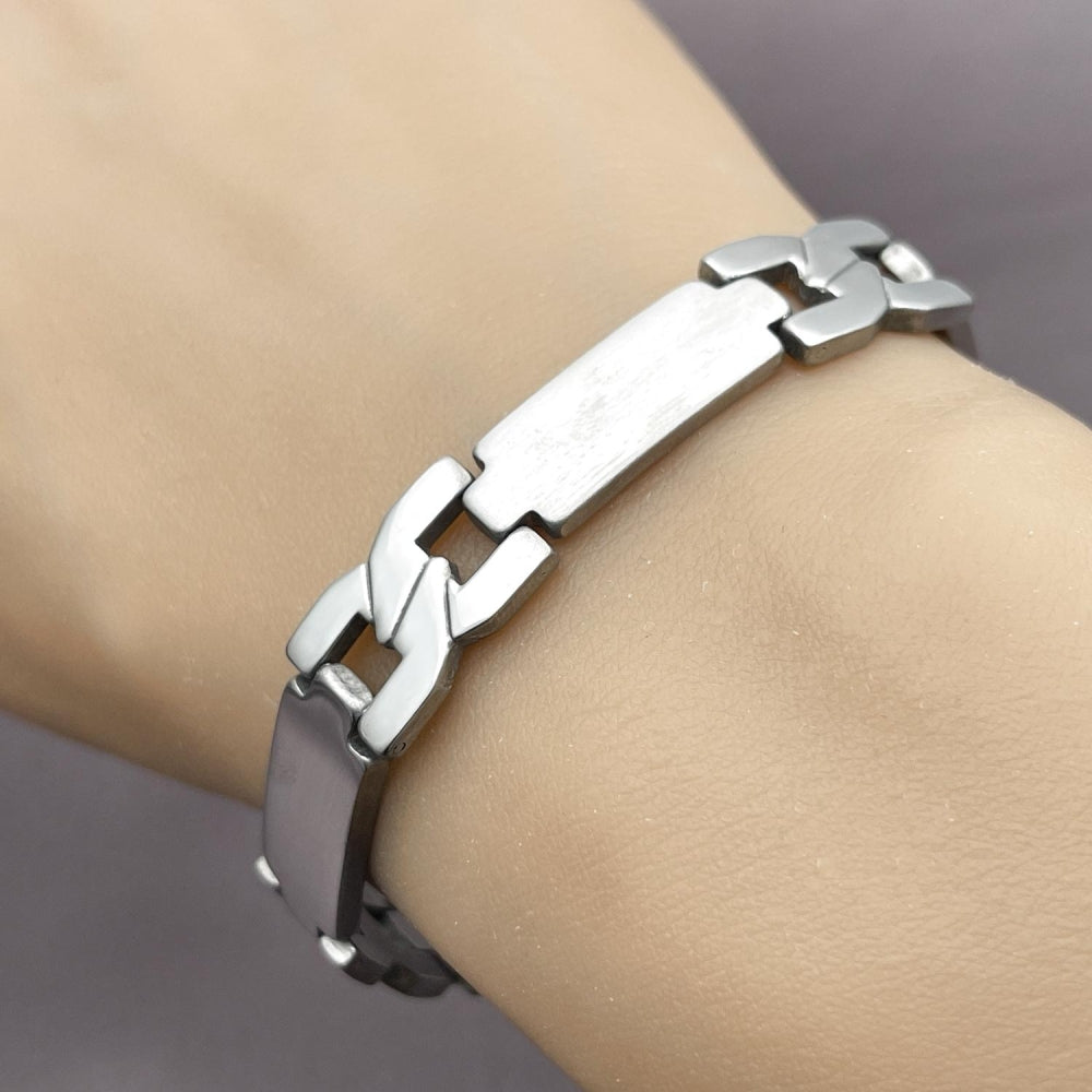 Stainless Steel Solid Bracelet, Cross and Hugs and Kisses Design, Polished, Steel Finish