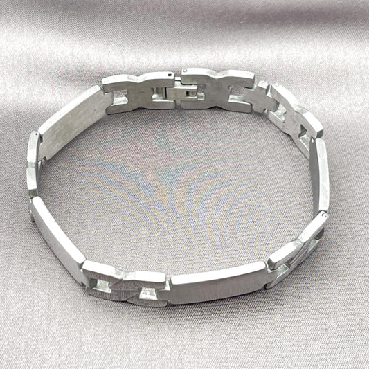 Stainless Steel Solid Bracelet, Cross and Hugs and Kisses Design, Polished, Steel Finish