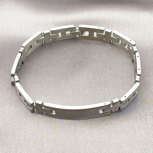 Stainless Steel Solid Bracelet, Cross Design, Polished, Steel Finish