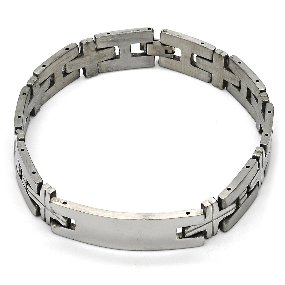 Stainless Steel Solid Bracelet, Cross Design, Polished, Steel Finish