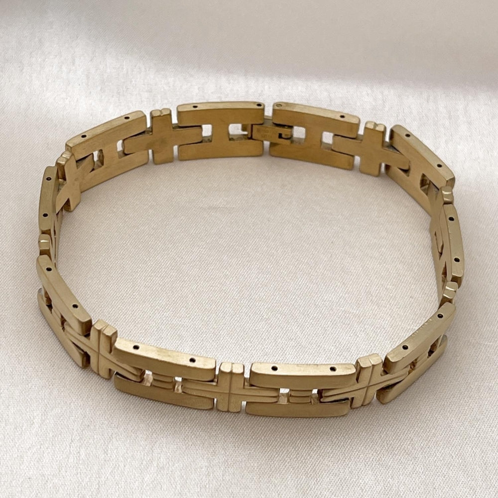 Stainless Steel Solid Bracelet, Cross Design, Polished, Golden Finish