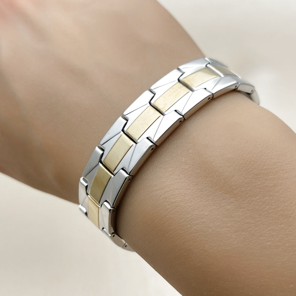 Stainless Steel Solid Bracelet, Polished, Two Tone