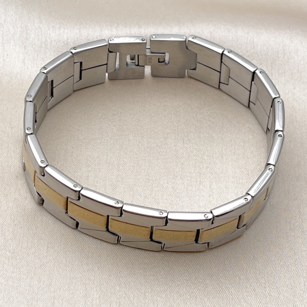Stainless Steel Solid Bracelet, Polished, Two Tone