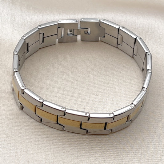 Stainless Steel Solid Bracelet, Polished, Two Tone