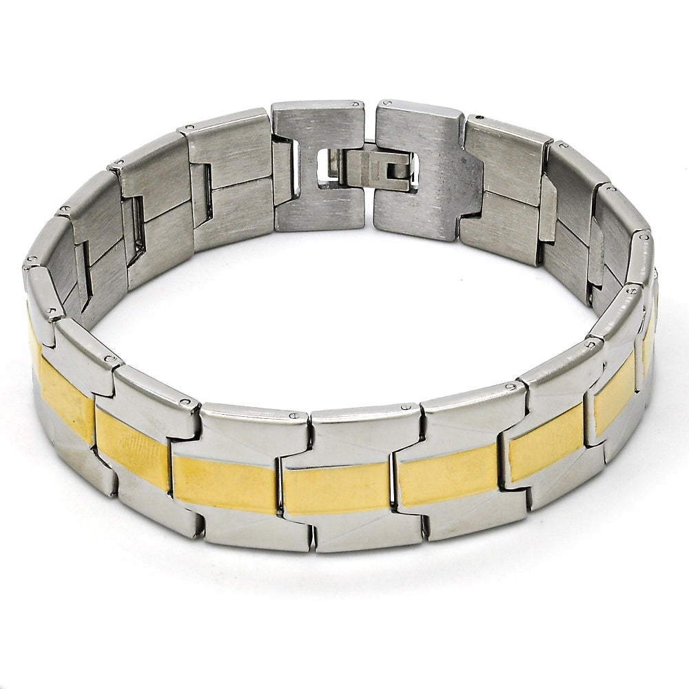 Stainless Steel Solid Bracelet, Polished, Two Tone