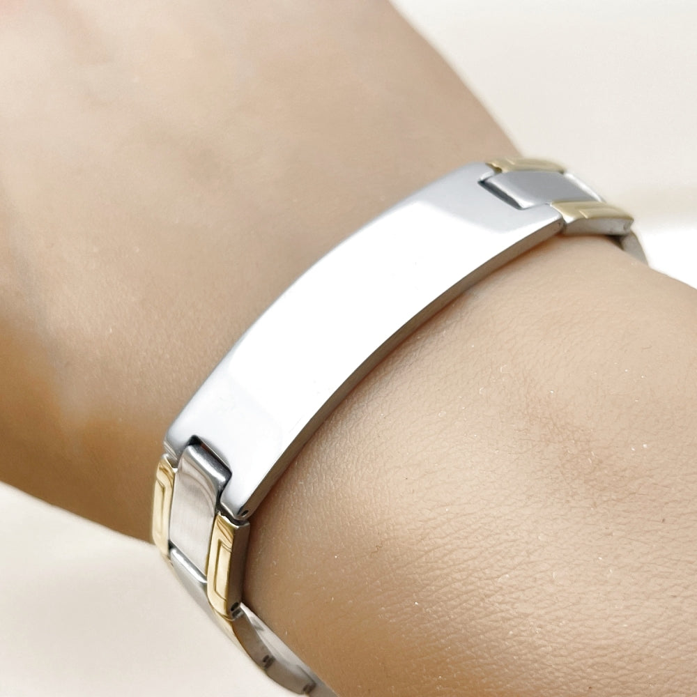 Stainless Steel Solid Bracelet, Polished, Two Tone