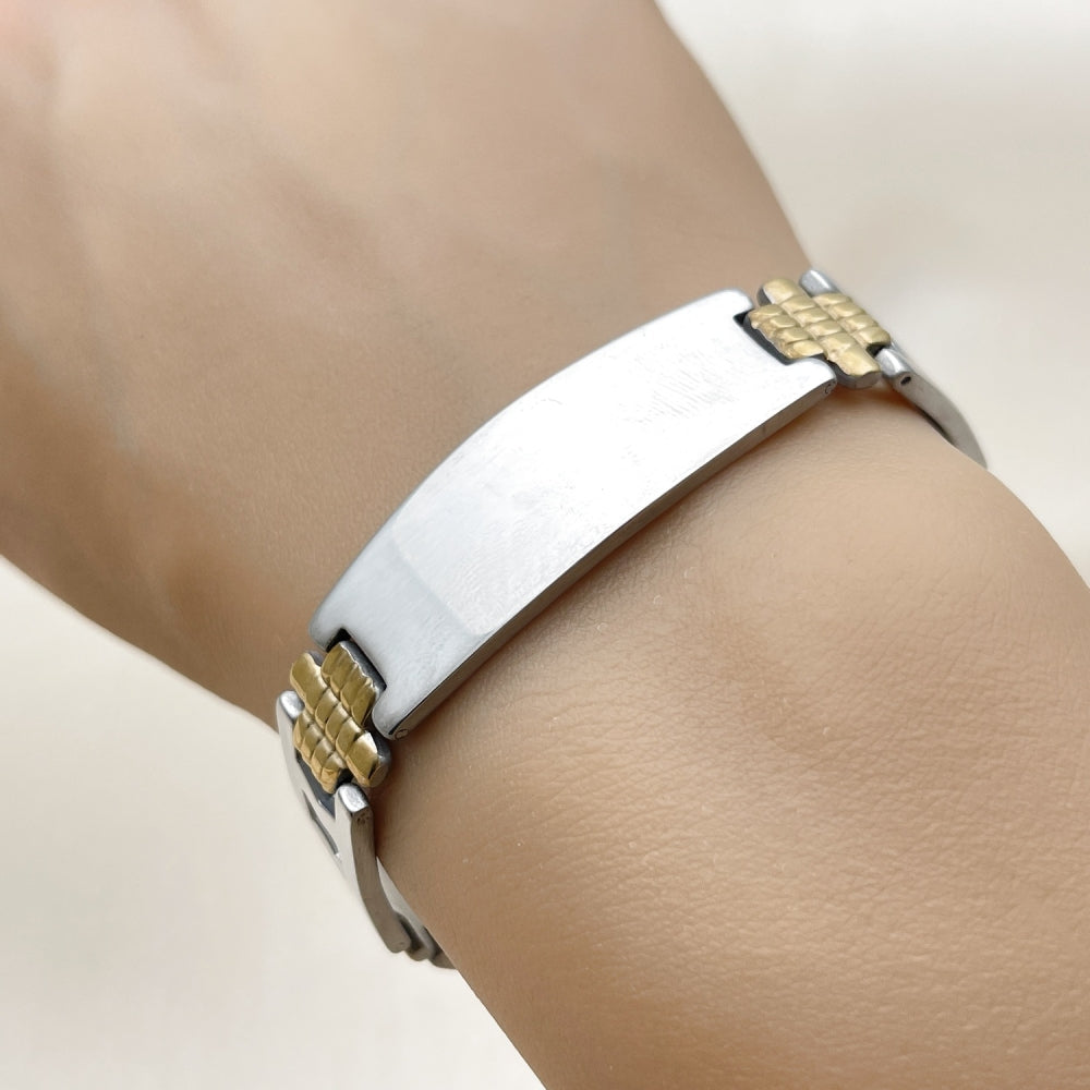 Stainless Steel Solid Bracelet, Polished, Two Tone