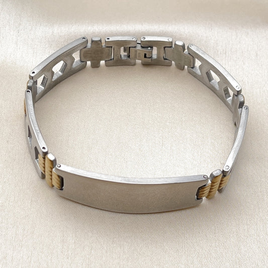 Stainless Steel Solid Bracelet, Polished, Two Tone